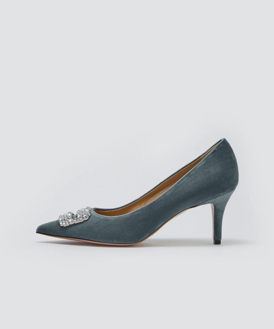 ANIMA アネッリフィッビア ベルベット パンプス 6.5CM BLUE GREY