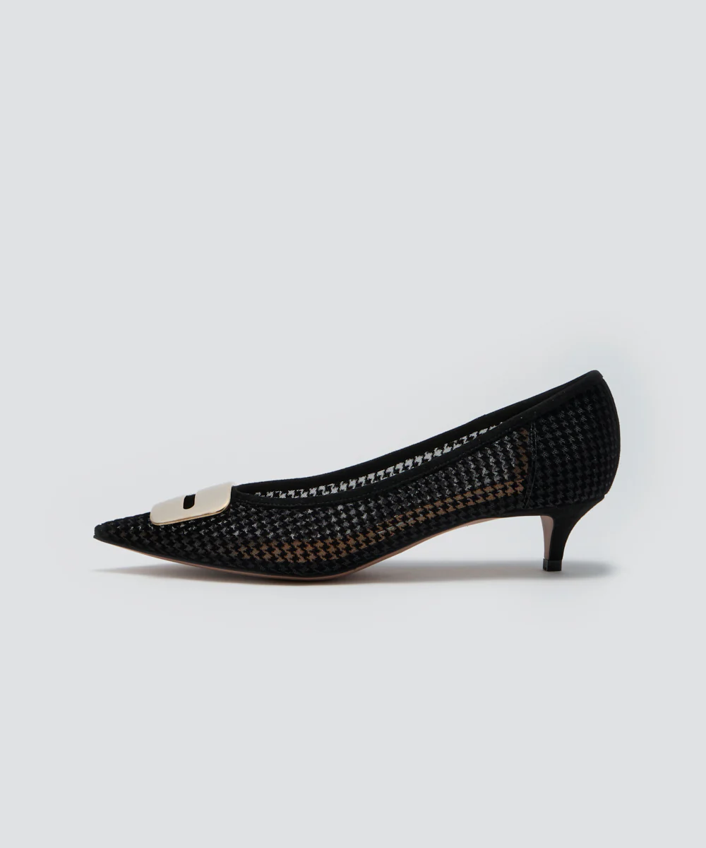 ANIMA アネッリフィッビア ハウンドトゥース チュール パンプス 3.5cm BLACK